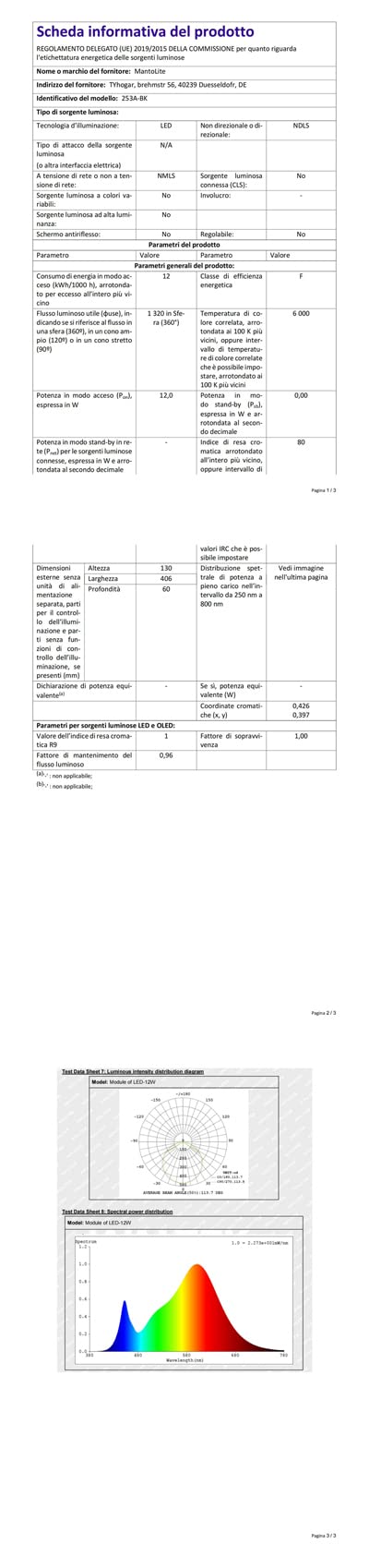 MantoLite Luminaires de Vanité LED 6000K 40CM 12W Noir Applique Murale Salle de Bain