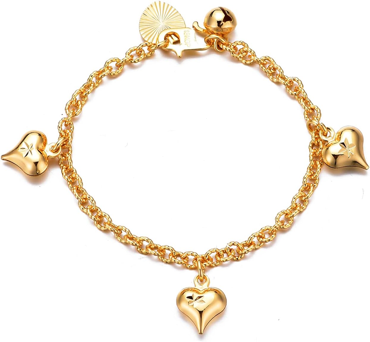 EthlynBracelets for little girls 18K Gold Plated Cuban Link Chain Bracelets Bells Dangle Charms Little Girls Jewelry
