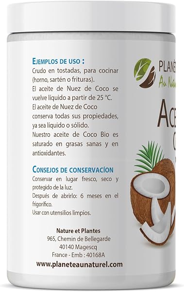 Aceite de Coco Virgen Orgánico 1 L - PRENSADO EN FRIO - Ideal para Cocinar - Ingredientes Naturales - Virgen Extra - Hidrata Piel y Cabello - Apto para Veganos - 2