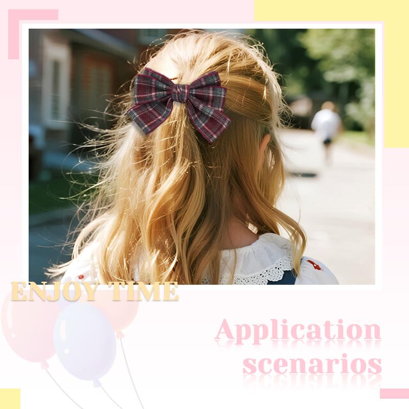 Pinzas para cabello con lazo a cuadros rojos estilo británico Borhmty miniatura 3
