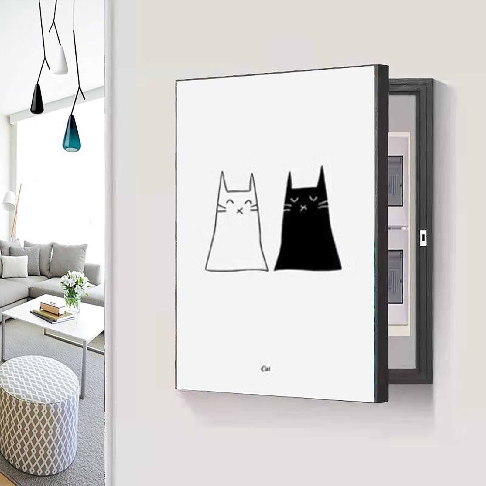 Decorative Electrical Panel Cover, Wall Mounted Hidden Meter Box, Decorative Painting Fuse Box Cover Cabinet(Black-A1,60 * 80cm/23.6 * 31.5in)