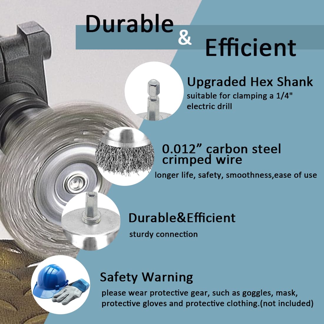Wire Brush for Drill, 3pcs 4 Inch Wire Wheel Brush Cup Set, 0.012 Inch Coarse Carbon Steel Crimped Wheel with 1/4-Inch Hex Shank for Rust Removal, Clean Paint ,Corrosion