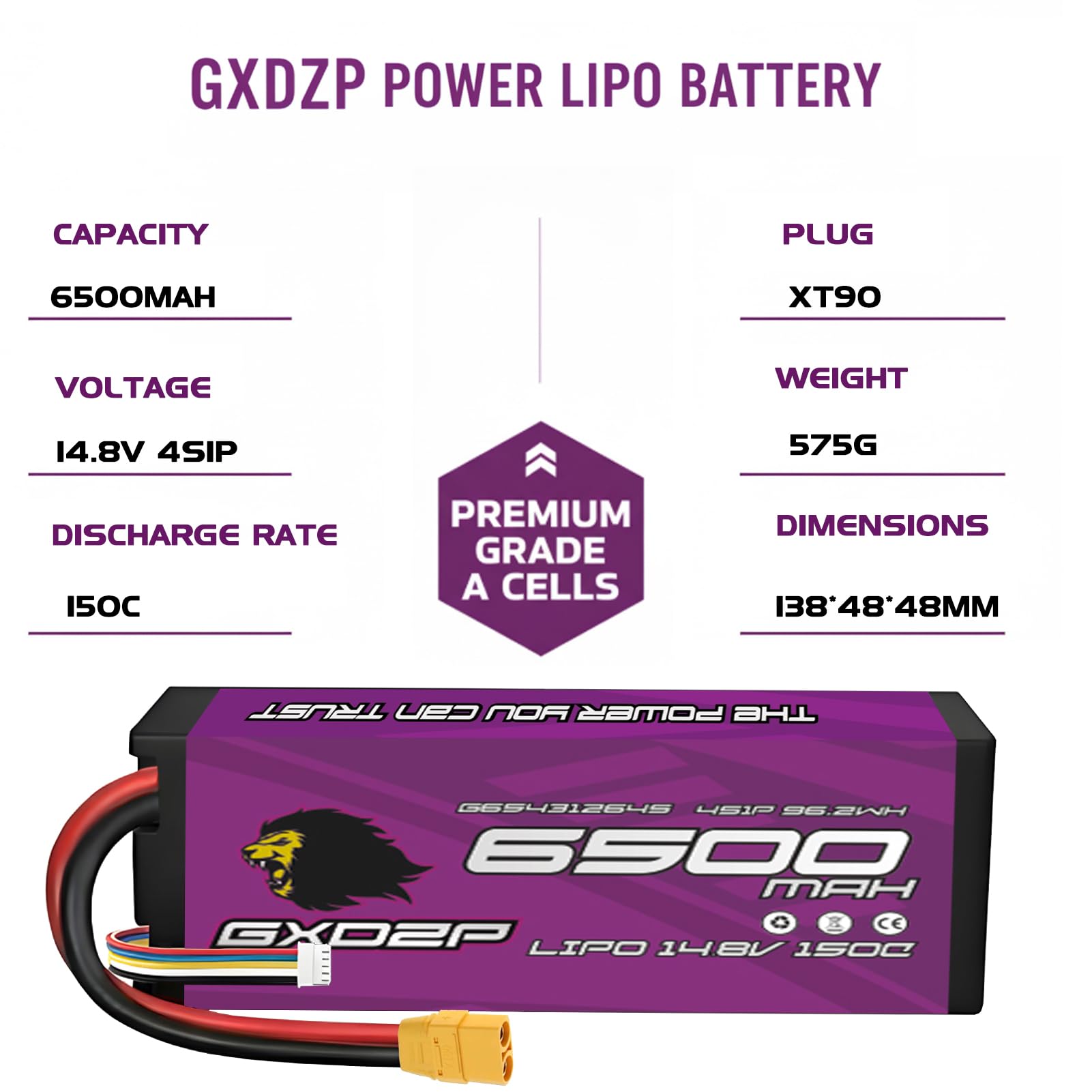 4S LiPo Akku 6500mAh 14,8V 150C Hardcase XT90 Stecker Hochleistungs RC Batterie für Auto LKW Buggy Flugzeug 1/10 1/8 Scale Modellbau 2 Pack HV
