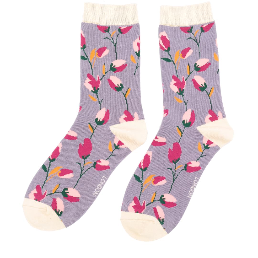 Miss Sparrow Women's Multicoloured Flower Heads Lavender Adult Socks