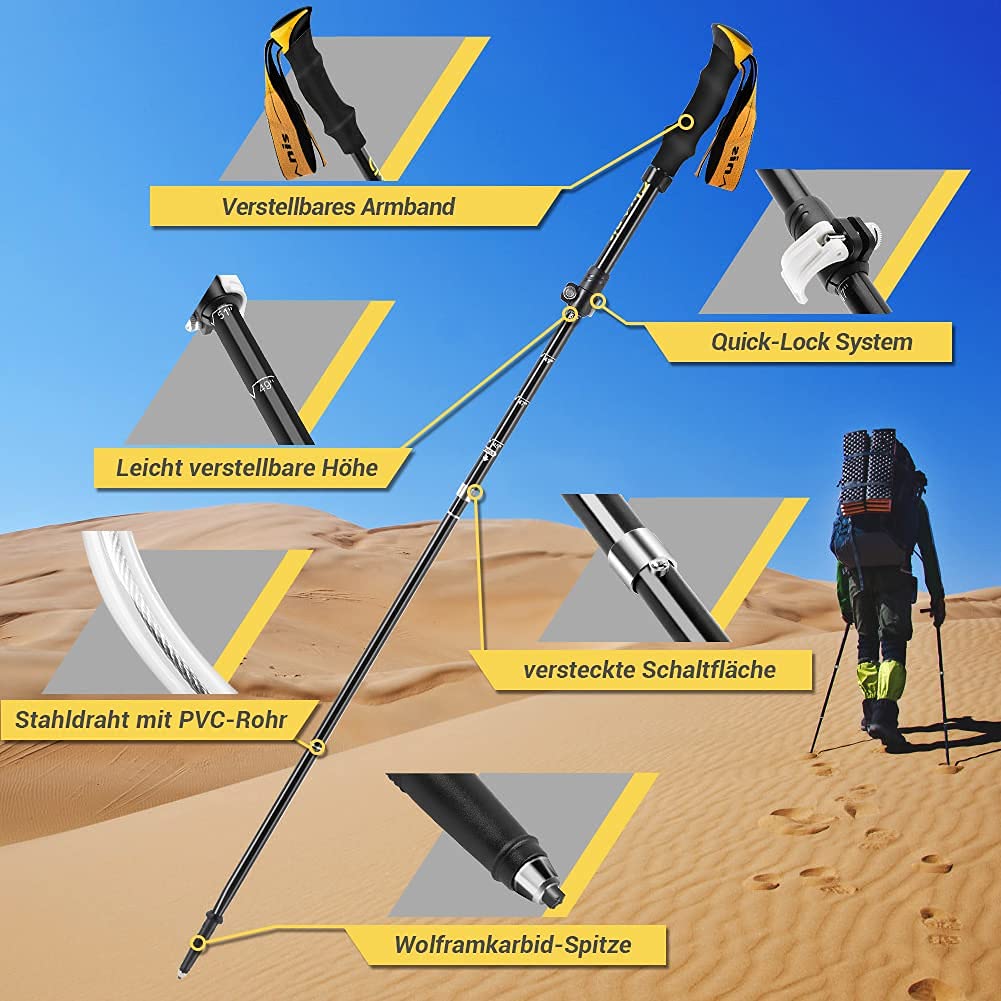 WILLONG Trekkingstokken 7075 Aluminium WILLONG Trekkingstokken Trekkingstokken 7075 Aluminium Trekkingstok Verstelbaar 110-135 Cm Voor Skiën En Wandelen I Lichtgewicht Opvouwbare Trekkingstokken (Purple Paarse Trekkingstok Set