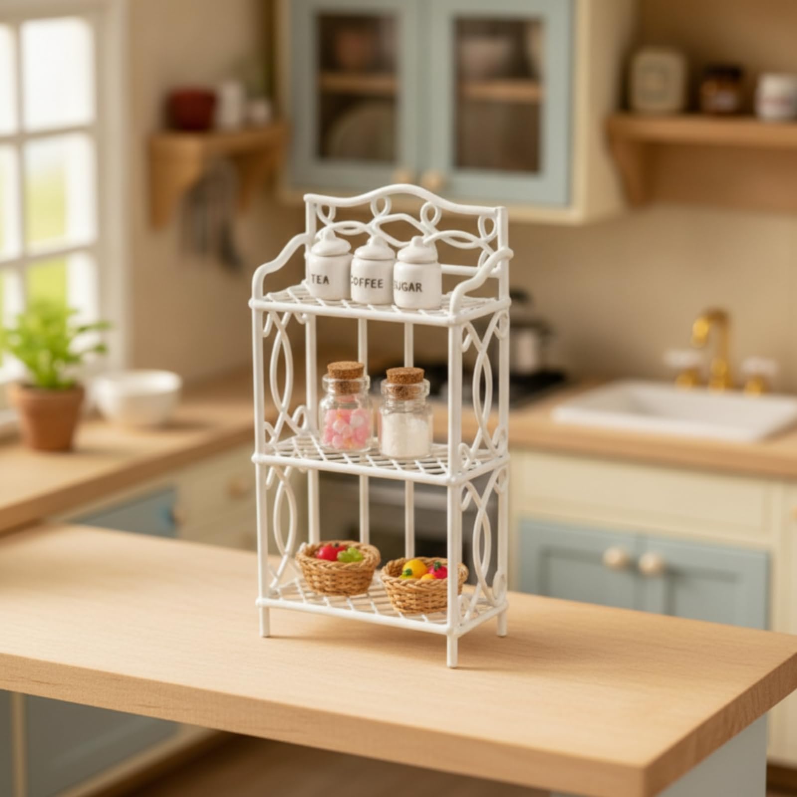 Qianly Étagère Maison Poupée à l'échelle 1:12 Étagère Miniature Style Rétro Présentoir Maison Poupée, Style Two