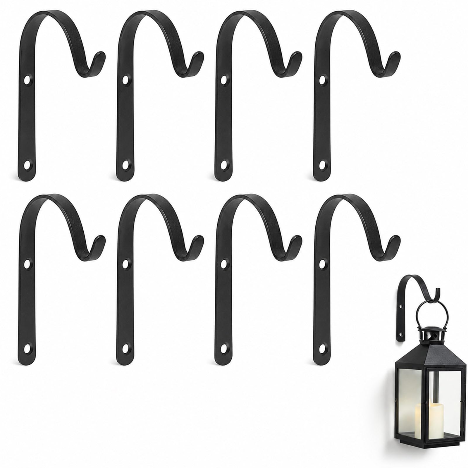 8PCS Black Wall Mounted Hanging Basket Brackets, 70mm Iron Rust-Resistant Hanging Plant Hooks with Mounting Screws for Bird Feeders, Lanterns, Wind Chimes & Garden Decor