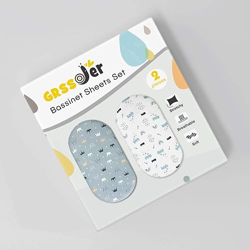 Vista 56 de Juego de 2 sábanas elásticas ultra suaves para moisés, ajuste universal para moisés, cesta de moisés, colchón rectangular ovalado, seguro y cómodo