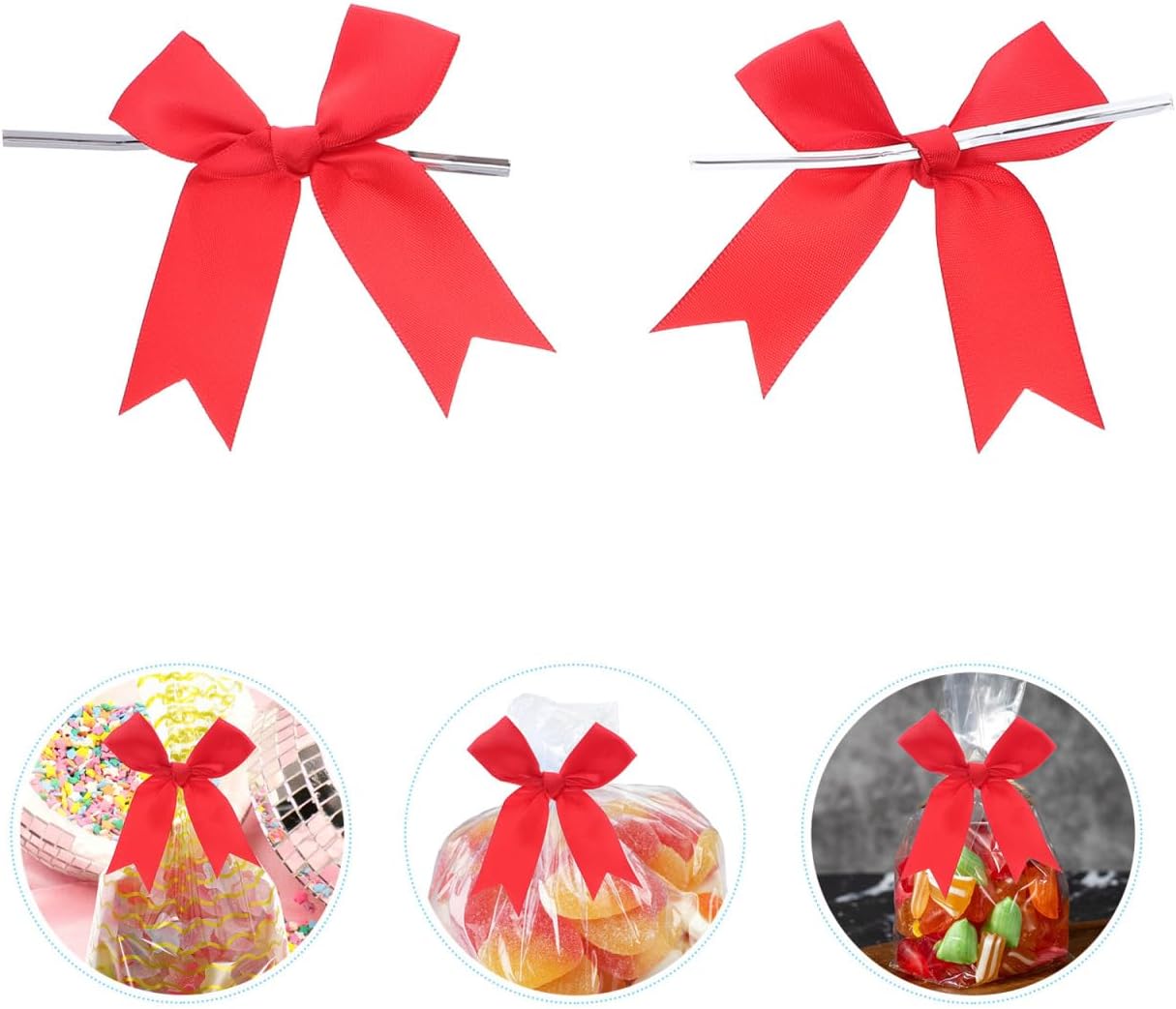 Red Twist Ribbon Bows with Pre Tied Twist Ties 3.34X3.14 Inch Satin Mini Bows for Candy Packaging Wedding Cake Decoration Birthday Party Treat Bags - Image 2