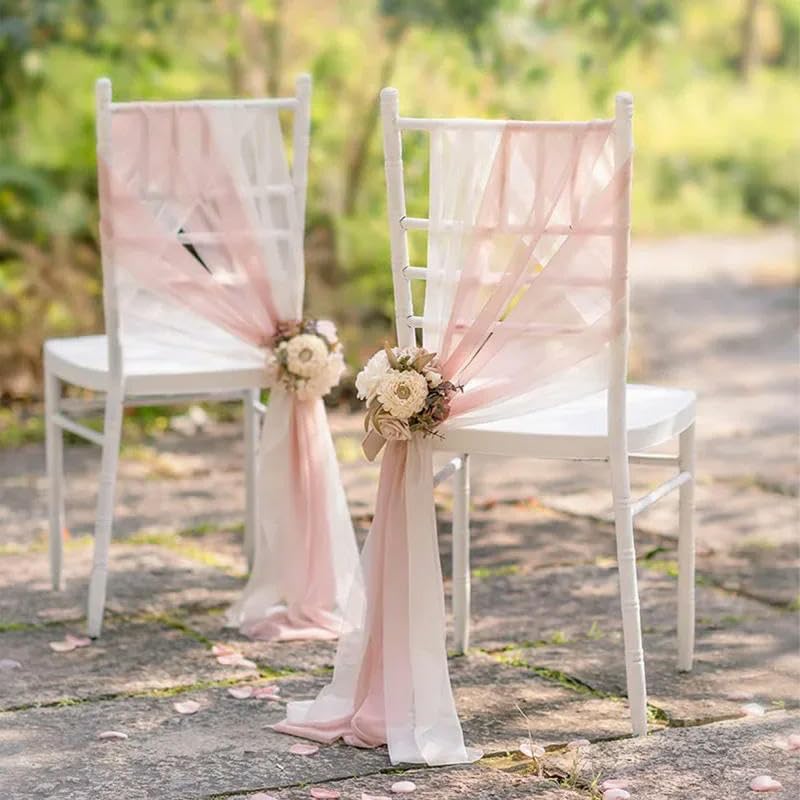 Generisch 96 Stück (48er-Set) 20 x 250 cm Stuhlschärpen für Hochzeiten, Chiffon-Stuhlhussen für Hochzeitsdekorationen, Partys, Chiffon, vertikale Stuhlvorhänge