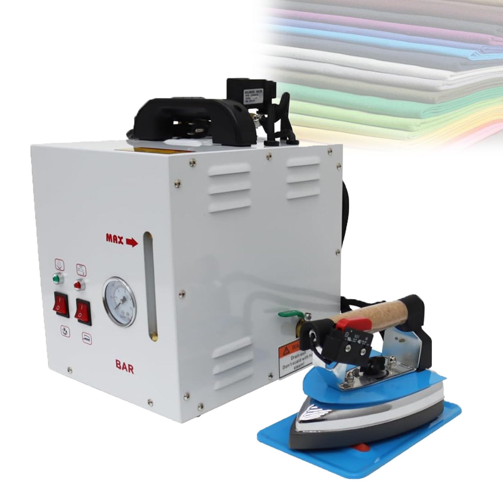 Pfps Industrial Electric Steam Iron, 4L Boiler Ironing System with Drain Valve, Water Shortage Alarm, for Garment Factory, Dry Cleaners