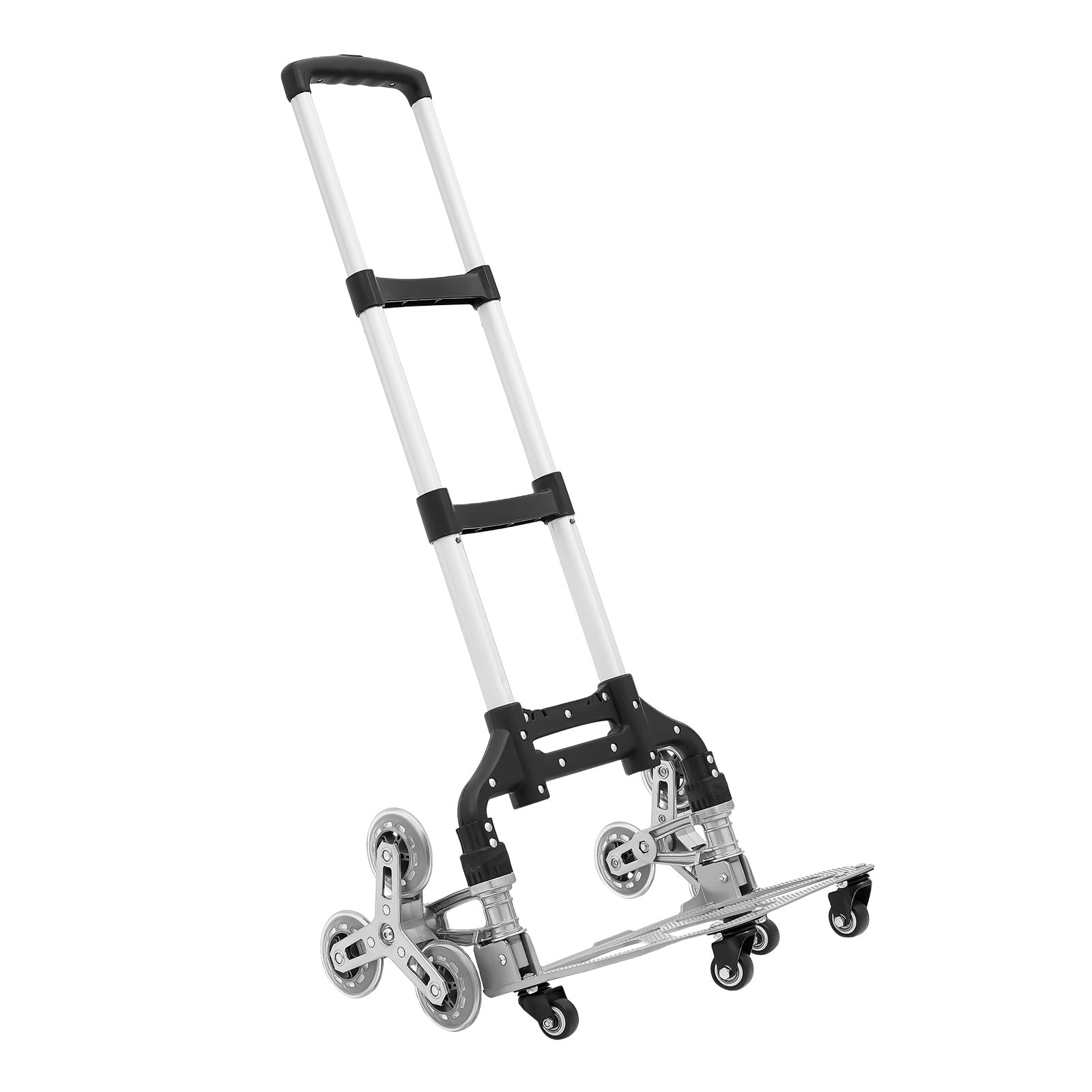 Carretilla de escalera plegable 6 ruedas subir escaleras aluminio carretilla apilable carro con cuerda elástica, bolsa de lona negra, para mercancías suministros productos artículos negro