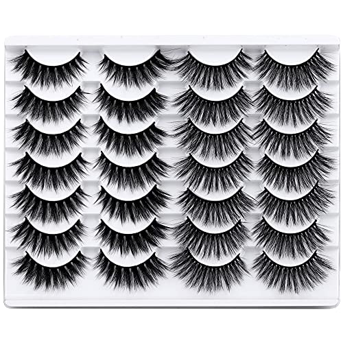 Newcally Lashes Fake Eyelashes Pack Faux Mink Lashes 14 Pairs Thick Long Crossed Fluffy Volume Handmade Strip Eye Lashes Bulk