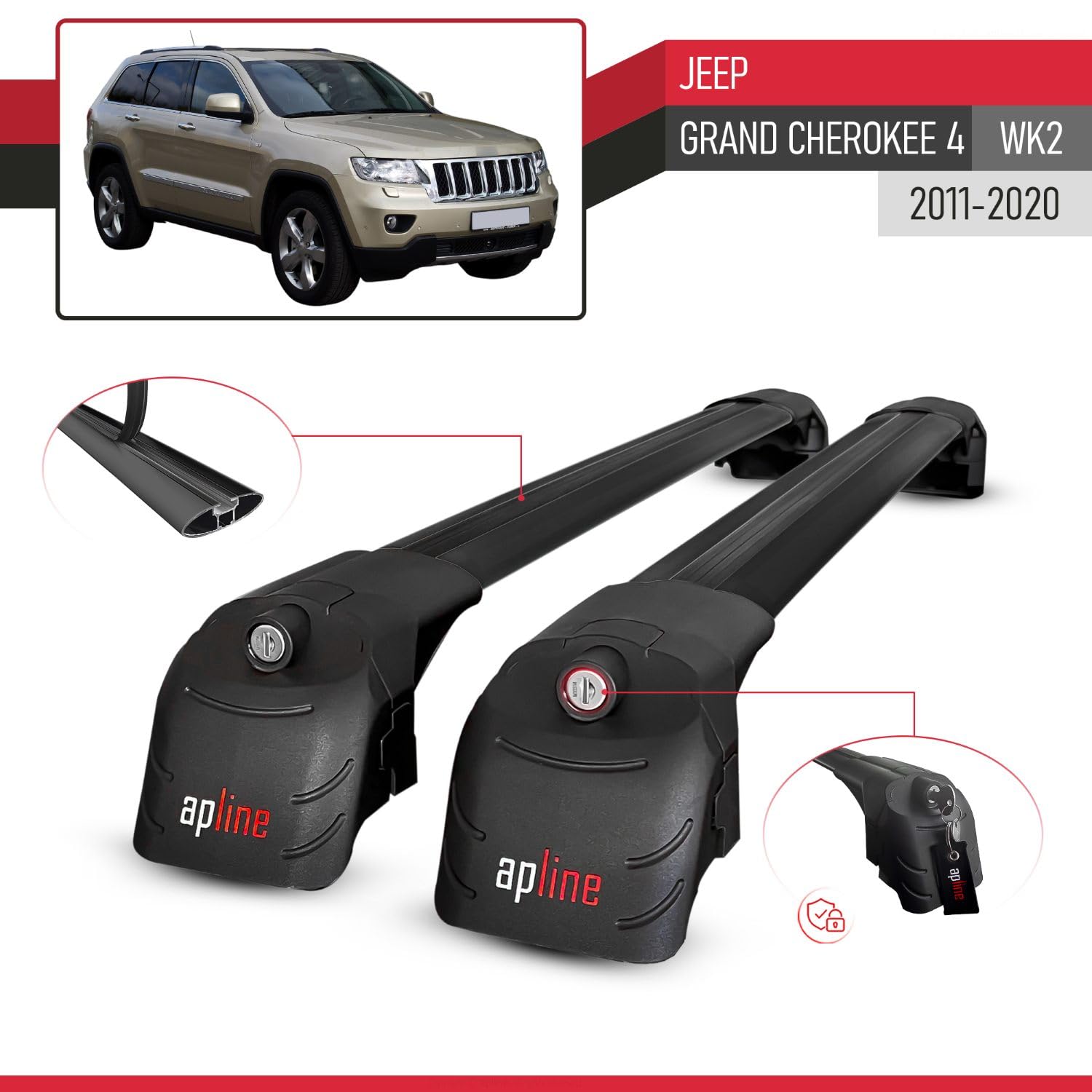 Kompatybilny z Jeep Grand Cherokee 4 (WK2) 2011-2020 ACE-2 Model Aluminiowe poprzeczki dachowe Czarny 2 szt.