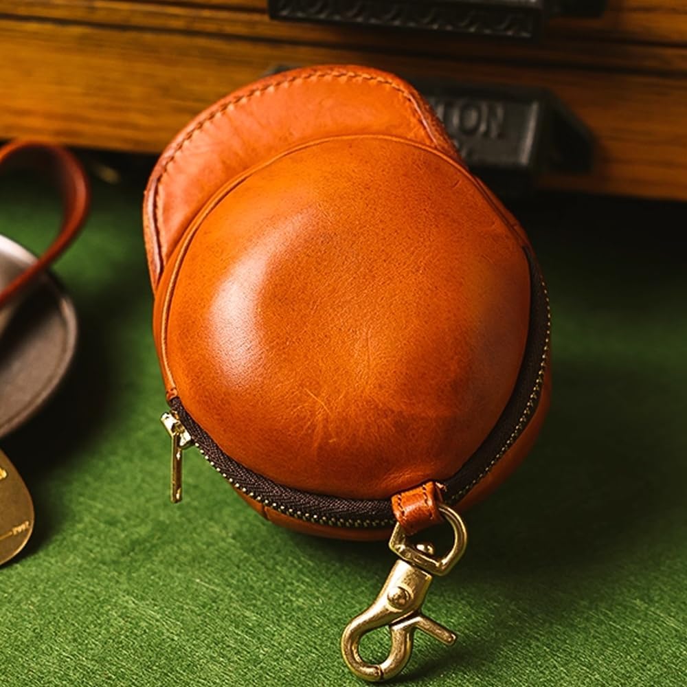 Handmade Genuine Leather Newsboy Cap Key Pouch, Original Cowhide Key Wallet & Earphone Case, Creative Hat-shaped Card/Coin Purse, 9.5x12.5x7.5cm Fashion Accessory for Men & Women