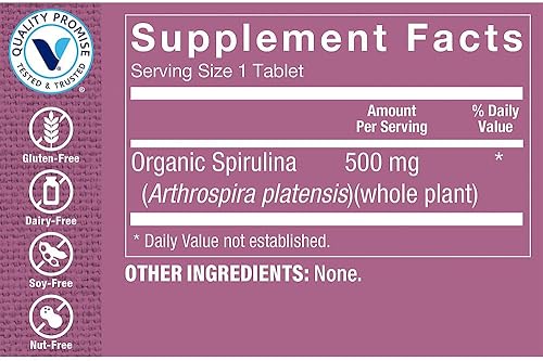 Miniatura 2 de Espirulina orgánica - Superalimento de microalgas azul-verde - 3,000 mg (200 tabletas)