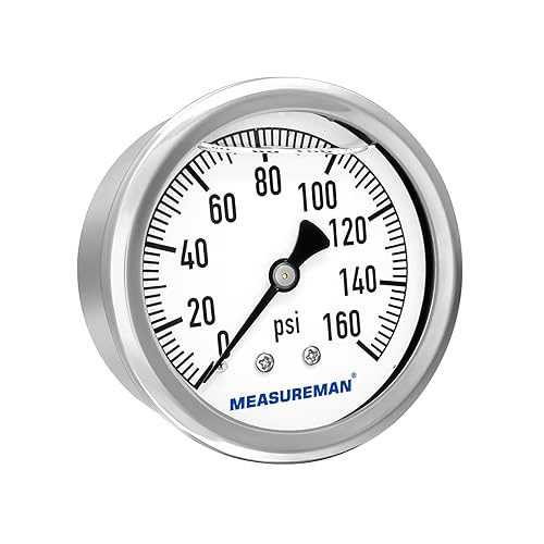MEASUREMAN - Manómetro de plomería relleno de glicerina, tamaño del dial de 2.5 pulgadas, 0 a 160 psi, caja de acero inoxidable, montaje trasero NPT