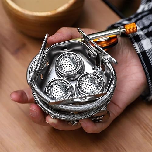 Miniatura 3 de Estufa de camping de 3 núcleos con parabrisas plegable, adaptador de recipiente de combustible y estuche de almacenamiento, juego de estufa de