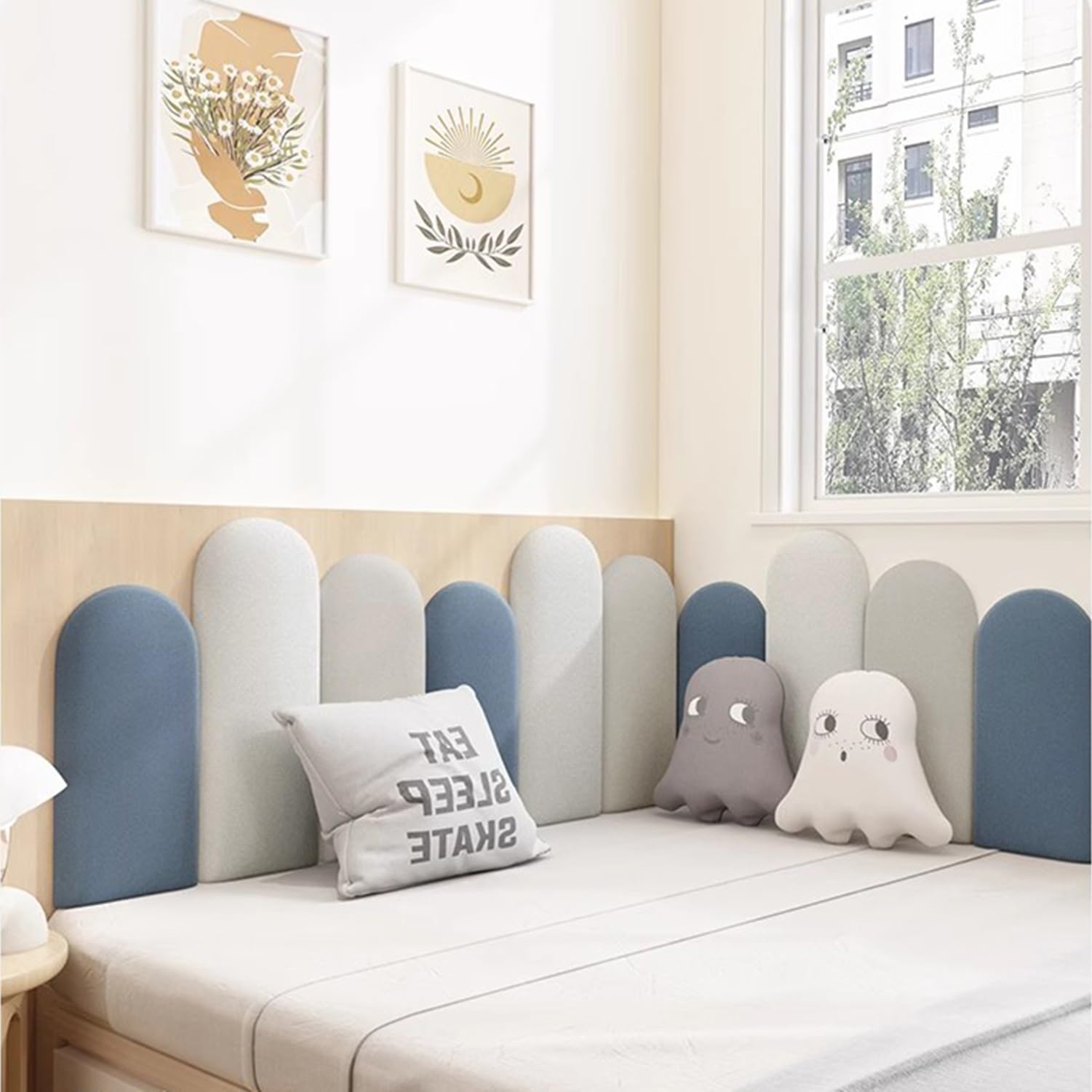 Tête De Lit Tapissée, 3cm D'épaisseur Dosseret De Lit Rembourrage Mural, Auto-adhésif Tête De Lit Coussin Mural pour Décoration De Chambre d'enfant