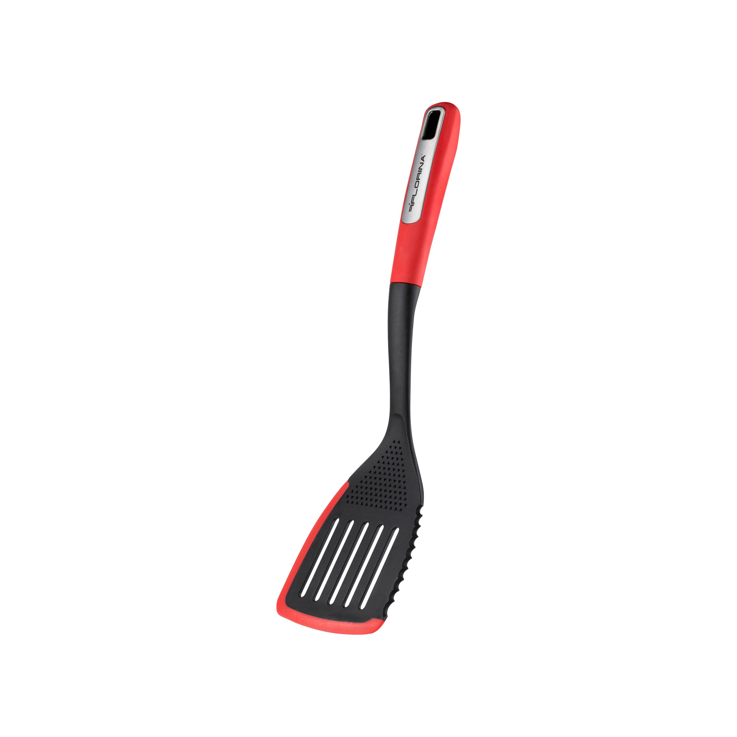 FLORINA Pfannenwender aus Silikon 34 cm | Wender MARS mit Rutschfestem Soft-Touch Griff | Wendespatel mit Aufhängeöse | Hitzebeständiger Küchenhelfer | Spülmaschinenfest | Farbe: Rot/Schwarz