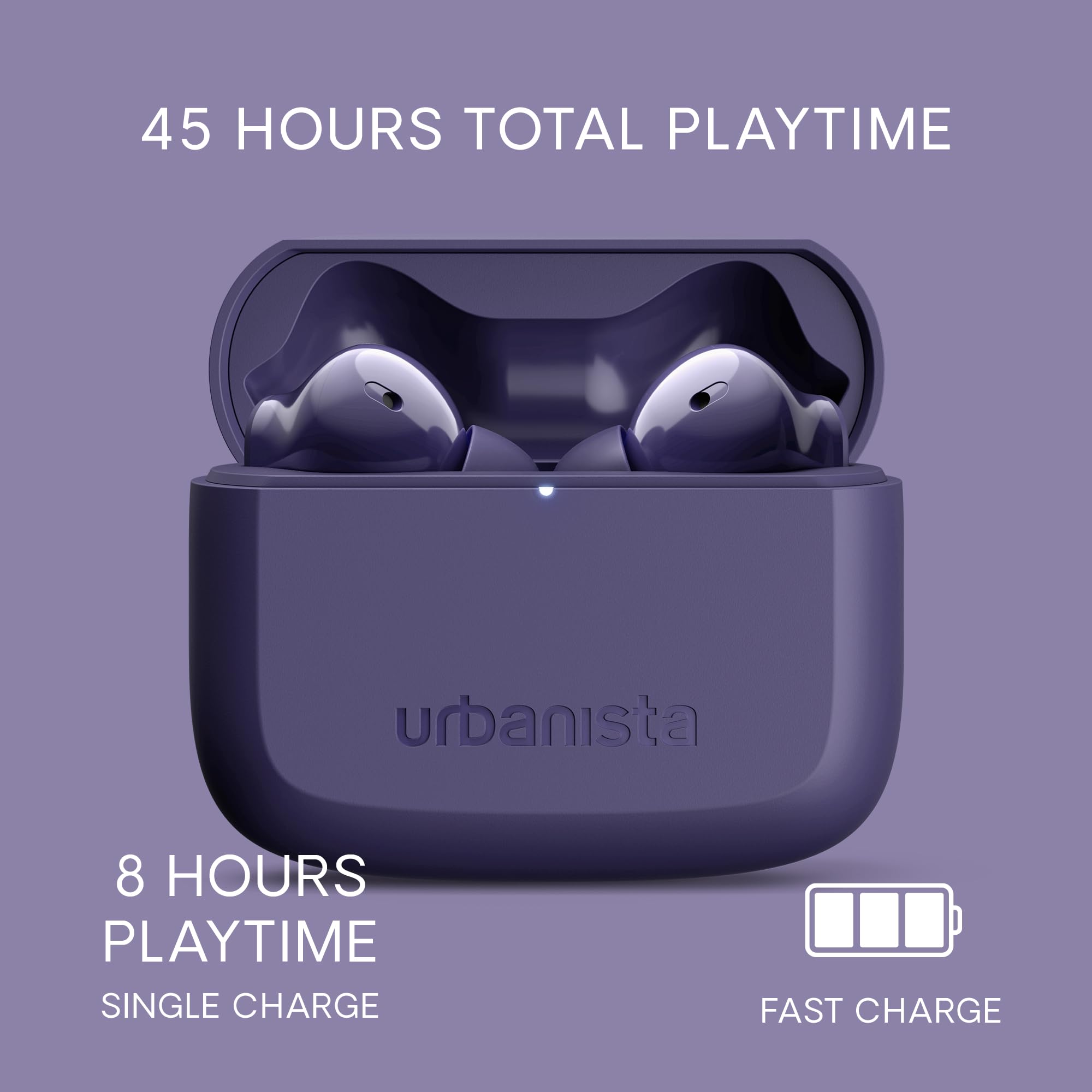 Urbanista Palo Alto Cuffie Bluetooth, Auricolari Bluetooth 5.3 Wireless, Cuffie Antirumore con 6 HD Mics, Audio adattivo, Trasparenza, 45 Ore di Riproduzione, Bassi Potenti, USB-C, IP54, Viola