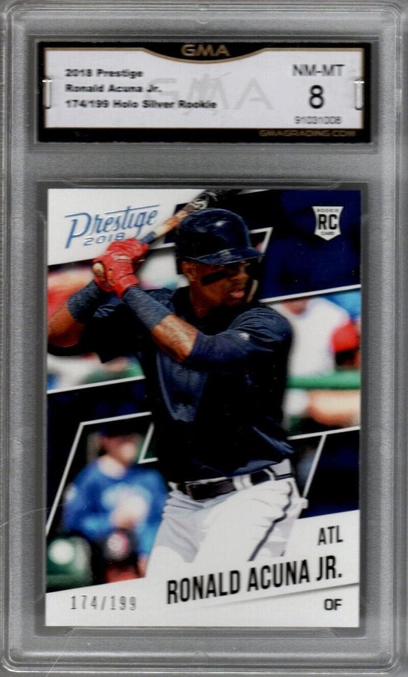 2018 Panini Prestige Holo Silver #8 Ronald Acuna Jr RC Rookie 174/199 Graded GMA 8 (NM-MT) MLB Baseball Trading Card Atlanta Braves