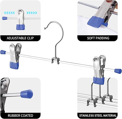 Miniatura 3 de Paquete de 30 perchas para pantalones con clips, perchas para mujeres, perchas para pantalones cortos, perchas de metal resistente para armario,