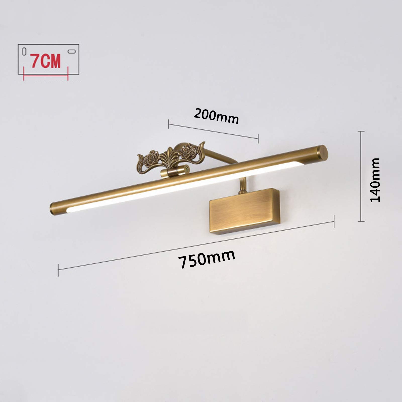 Lampy do lustra łazienkowego w stylu vintage, przednie światło lustra w stylu retro, brązowe światło do obrazu z obrotową głowicą lampy, 4000K neutralna biel, lampy do szafek lustrzanych do