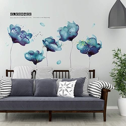 Miniatura 4 de RW-2003 Removeable 3D Blue Dream Flower Wall Pegatinas DIY Decoración de la pared del hogar, calcomanía de pared para despegar y pegar, murales para