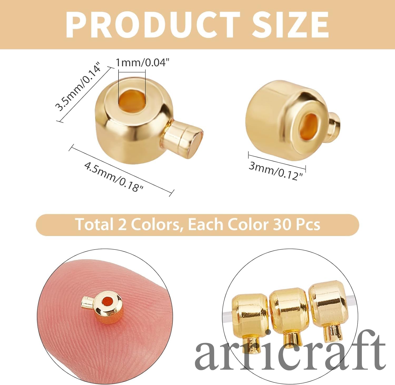 arricraft 60 Pcs Brass Crimp Beads, Loose Rondelle Spacer Beads Crimp Bead Covers Metal Irregular Shape Crimp Charms Accessories for Bracelet Necklace Jewelry Making Silver & Golden - Image 2