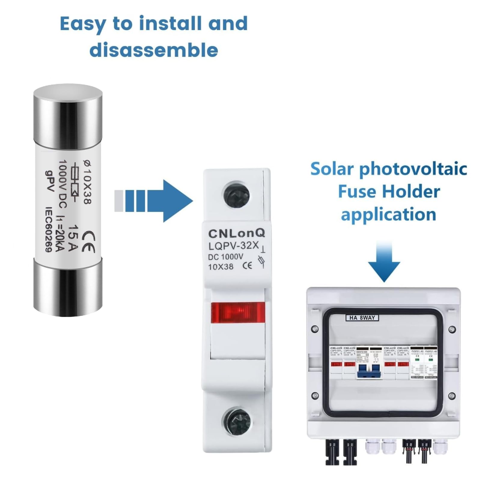 DEWIN Fusibles fotovoltaicos, 10 Piezas Fusibles solares de 15 A Fusible Fotovoltaico 10X38 mm Núcleo de Fusible PV for protección del Sistema Solar Fotovoltaico DC 1000 V