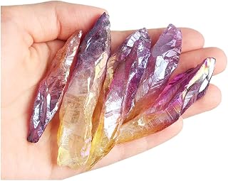 Acxico 1Pcs 100g Titanium Rainbow Aura Lemurian Quartz Crystal Pointed Healing
