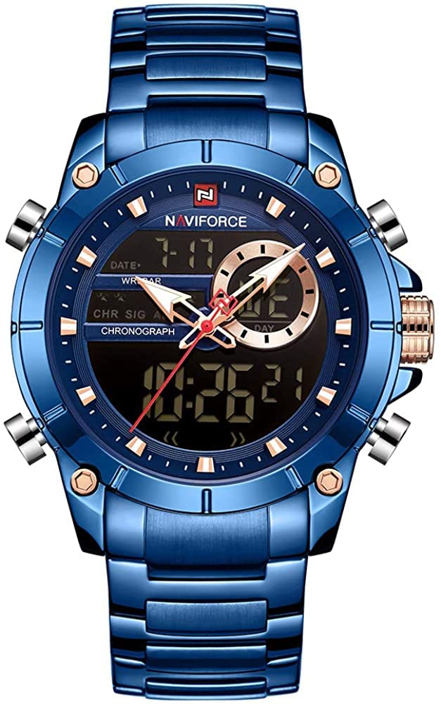 NAVIFORCE Watch for Men Dual Display Digital Quartz Watches Multifunctional Business Stainless Steel Wristwatch