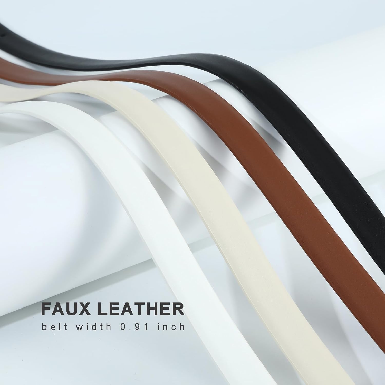 Women Fashion Belt for Jeans Dress Pants Ladies Skinny Faux Leather Belt with Gold Buckle - Image 5