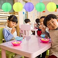 Vista 8 de 6 faroles redondos de 8 pulgadas colgantes impermeables de seda para decoración de bodas y fiestas (morado, amarillo, verde)