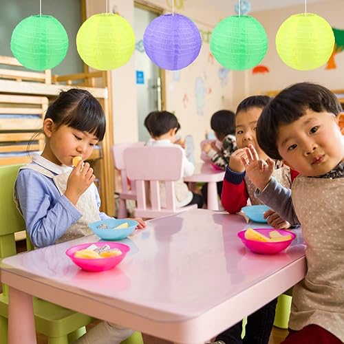 Miniatura 8 de 6 faroles redondos de 8 pulgadas colgantes impermeables de seda para decoración de bodas y fiestas (morado, amarillo, verde)