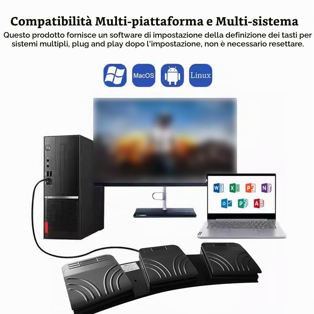 docooler Interruttore a Pedale USB Tasto di Controllo Universale Tastiera per Computer Personalizzata Pedale d'azione per dispositivi Medici Strumenti Computer Pedale programmabile