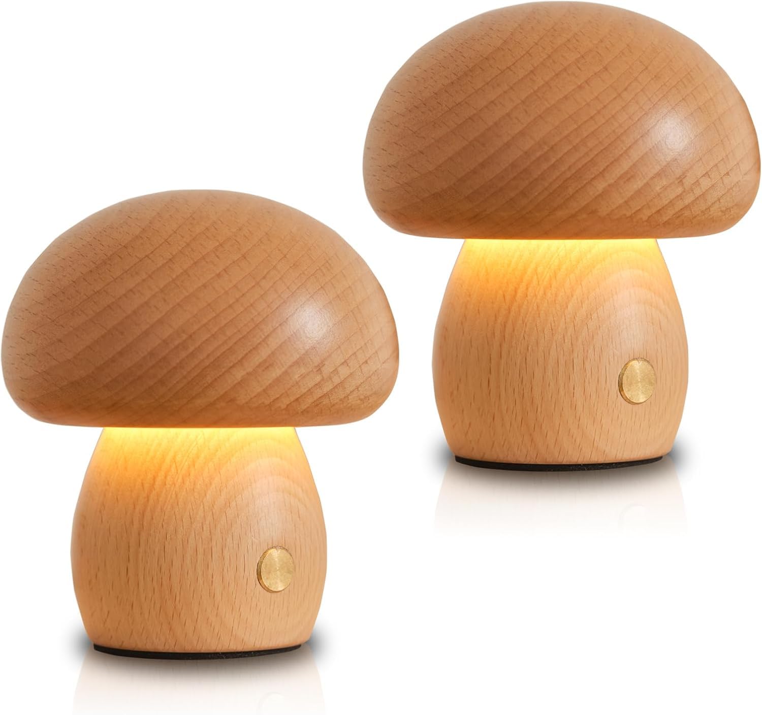 AIEHOUSE 2 Pack Cordless Bedside Touch LED Lamp, Small Wood Mushroom Lamp, Portable Dimmable Battery Cute Mushroom Lamp Ambience Light for Bedroom Nightstand