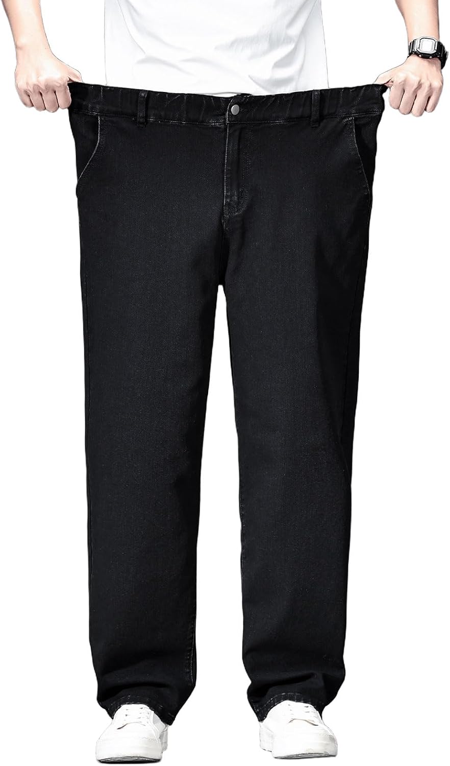 Men's Plus Size Jeans Elastic Waisted Baggy Denim Pants Big and Tall Straight Loose Fit Jeans Work Pants 2XL-6XL