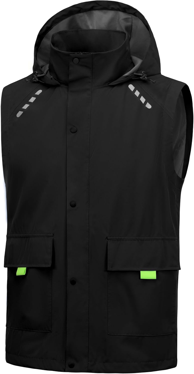 Little Donkey Andy Men's Waterproof Cycling Vests with Hood, Lightweight Reflective Stretch Vest for Cycling, Running