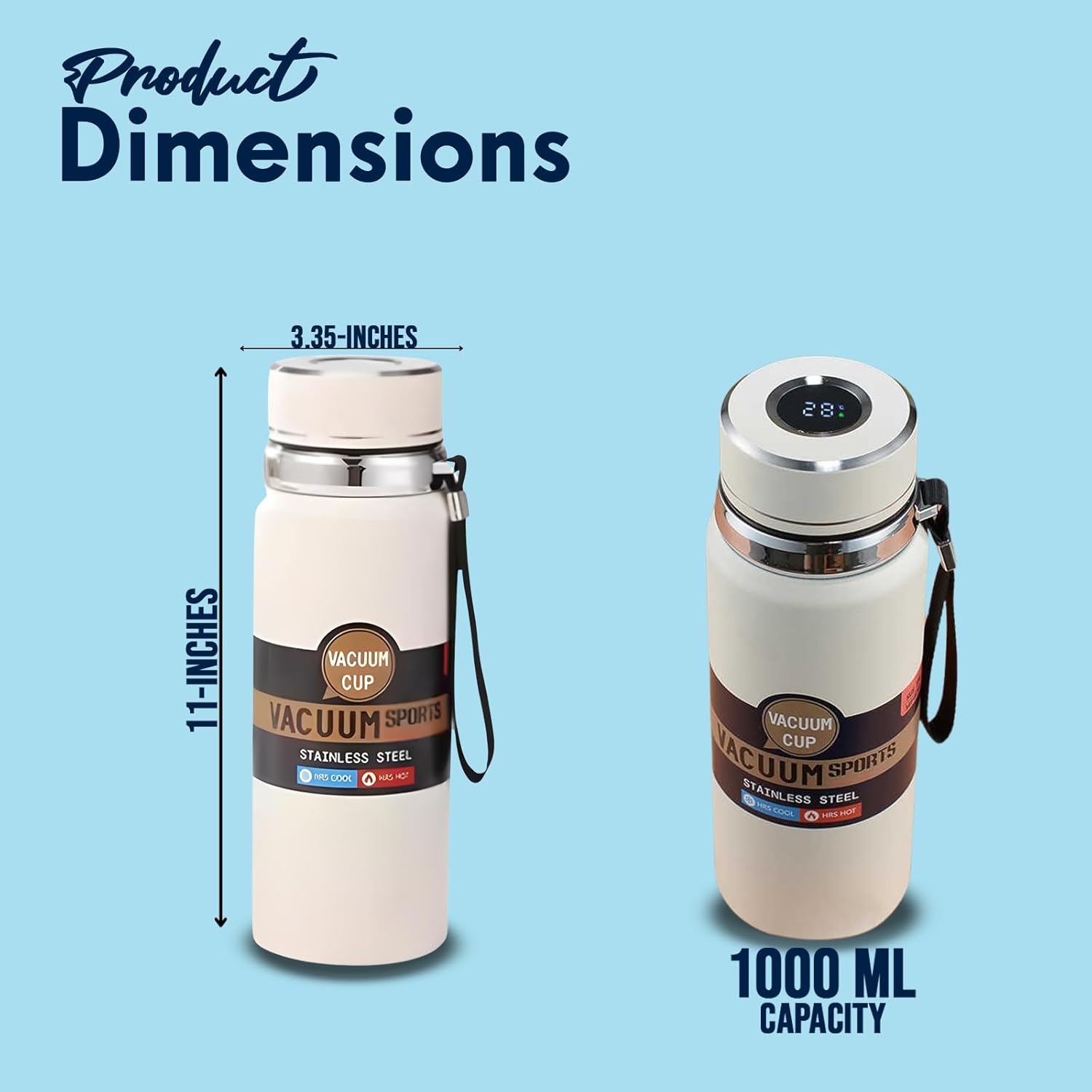 SipSavor Stainless Steel water bottle insulated water bottle 32Oz temp display, keep drinks & beverage Cold/Hot for18 hrs Leakproof, Rust proof, durable, reusable eco-friendly BPA Free