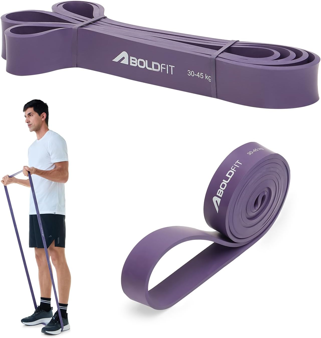 Boldfit Heavy Resistance Band for Exercise & Stretching, Pull Up Band Suitable in Home & Gym Workout, Power Bands for Men & Women. (Purple 30-45 kg Resistances)(Material: Latex)