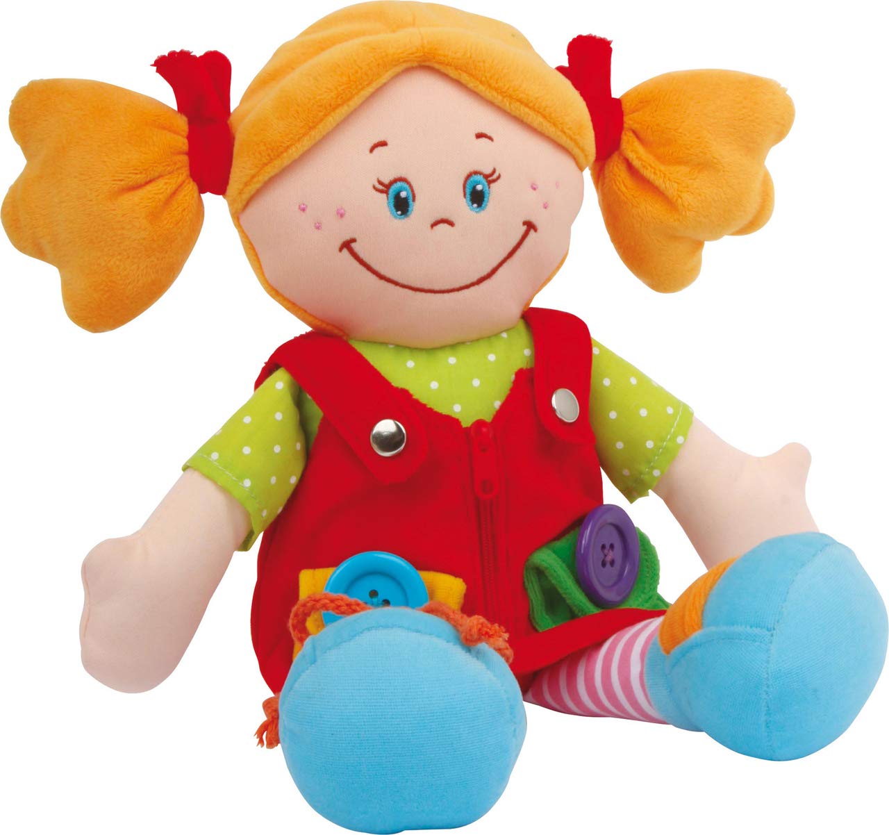 5576 Bambole di stoffa "Chiara & Massimo" small foot, bambole didattiche per l'allenamento della motricità fine dei bambini piccoli, set da 2 pezzi.