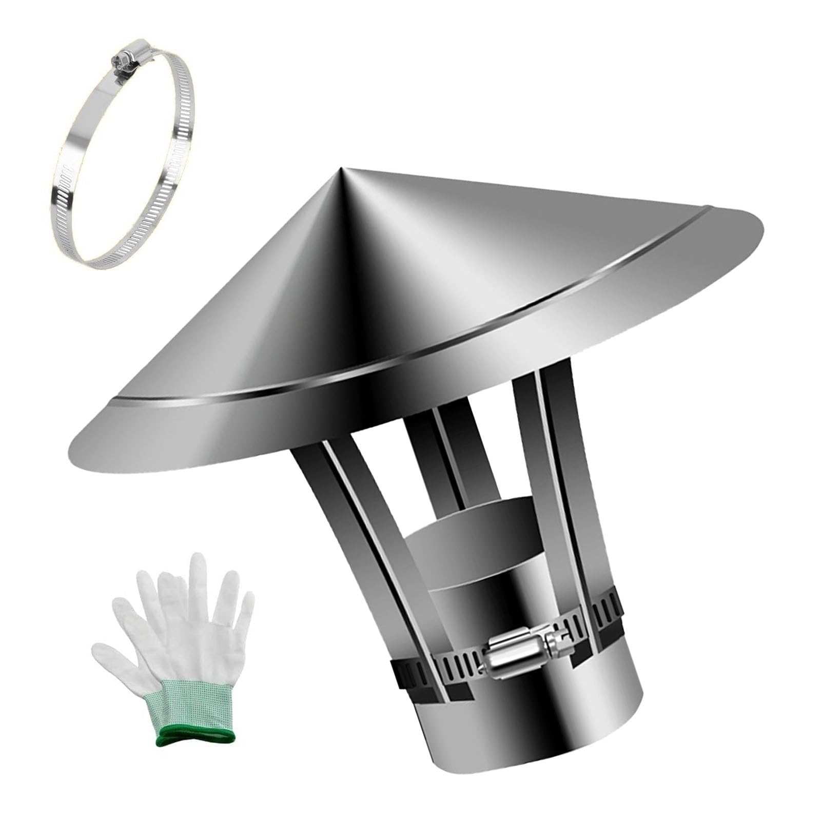 OYSKGNCMW Stainless Steel Chimney Rain Cap with Adjustable Straps, Outdoor Stove Pipe Topper, Fireplace Flue Guard & Roof Vent Weatherproof Cover(190mm/7.5")