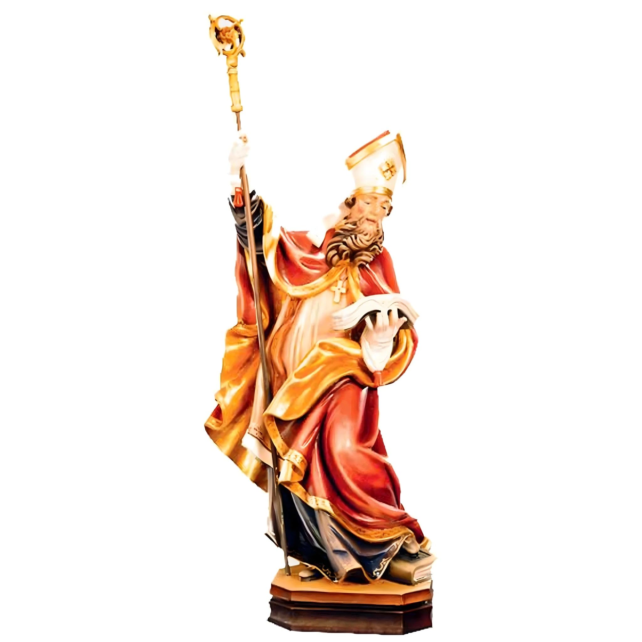 San Vitale esculpido con libro y cera de madera 20 cm | Madera coloreada a mano en Val Gardena | Figura Belén