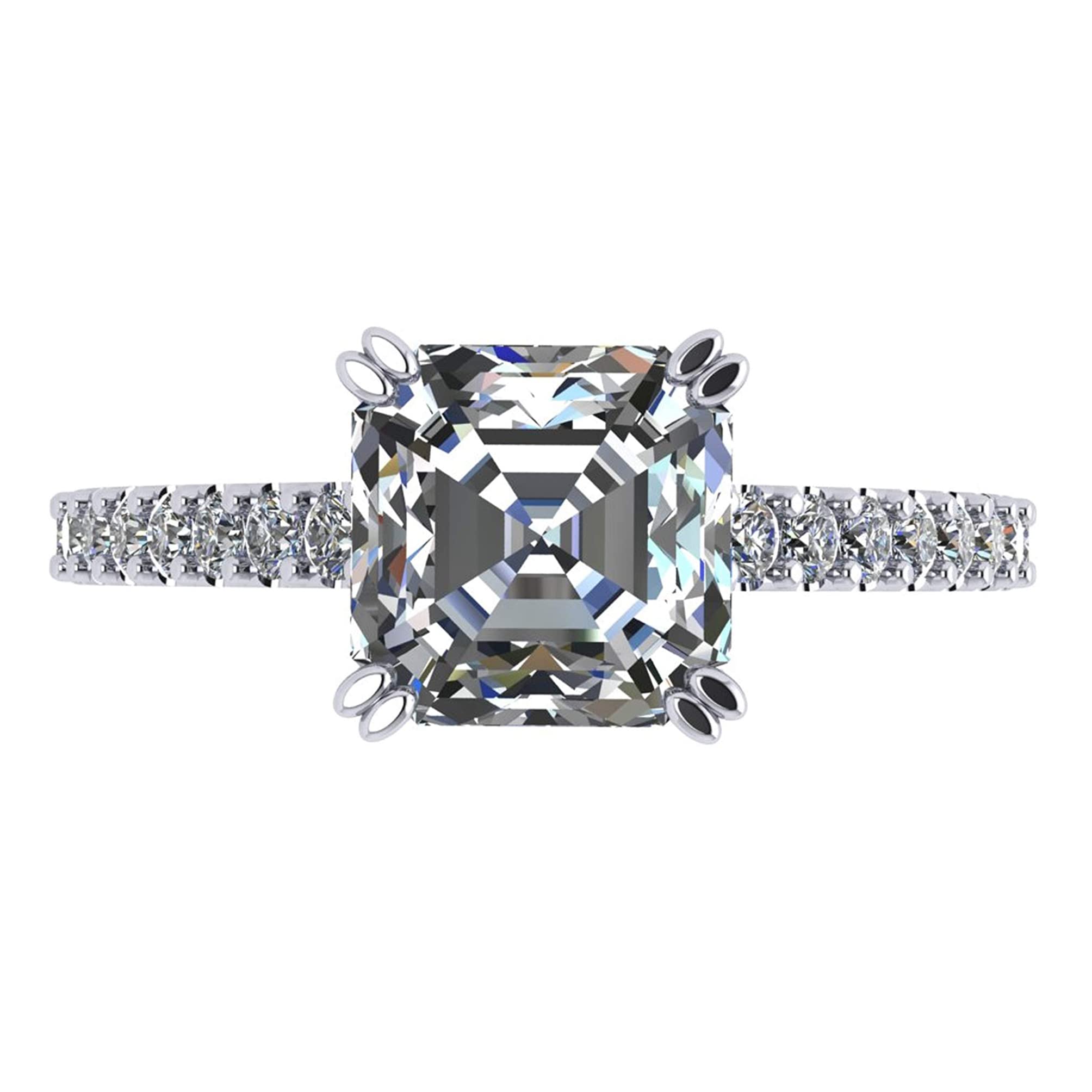 Anillo de compromiso con solitario con catedral Asscher de 2.00 quilates con circonita pura brillante-plata de 10 quilates o oro de 14 k, Circonita, Platino, Oro, Blanco, Plata, Zirconia 2