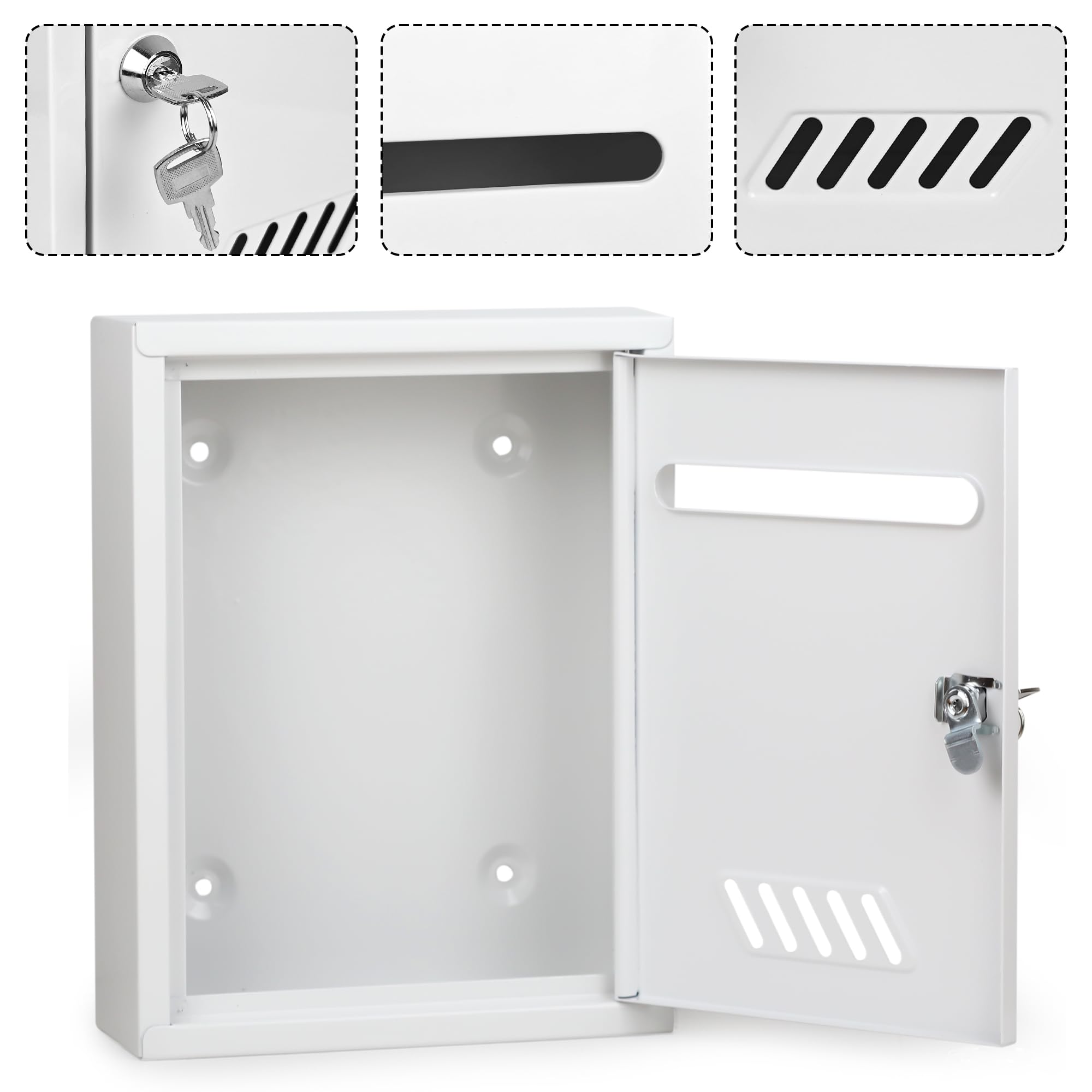 WENLISELL Suggestion Box Lockable Wall Mounted, 26x20x7.5cm Mail Box with Key, White Ballot Box for Home, Outside, Office, Hotel, Business - Image 3