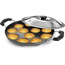 Appam Pan with Lid Appam Maker 12 Cavity Appam Chatty Appam Pan Aluminium, Appam Kadai Non Stick with Lid, Grey