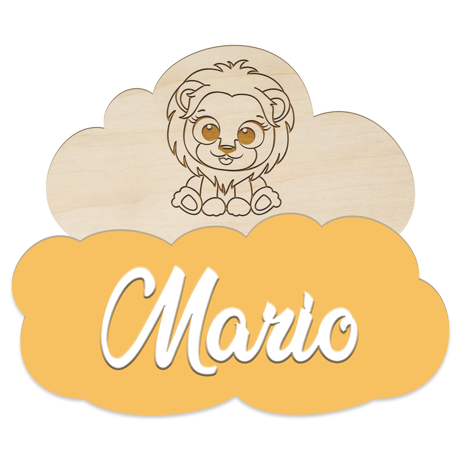 Nombre Decorativo Infantil de Madera Personalizado, forma de nube de 30x25cm, para decorar habitaciones, paredes y puertas. Regalo original para nacimientos, cumpleaños, comuniones y bautizos