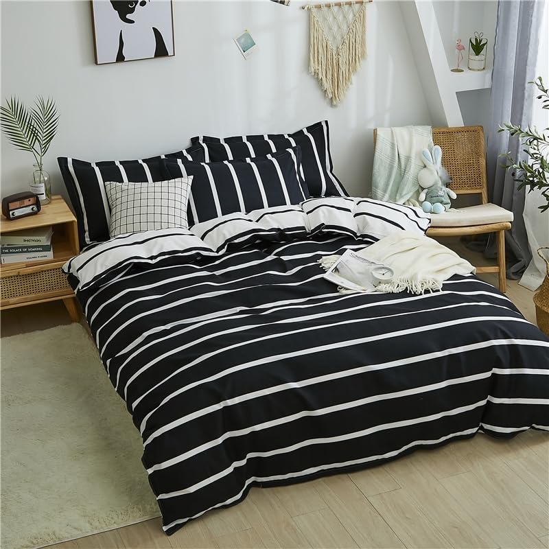 Housse de couette douce réversible parure de lit à design géométrique et finitions soignées